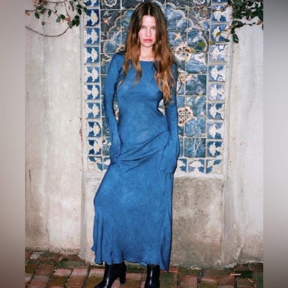 Realisation Par The Gia Long Sleeve Blue Maxi Dress XS